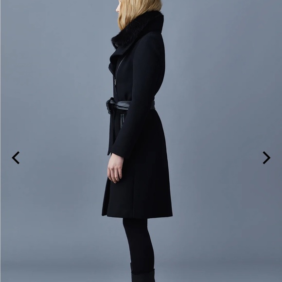 Mackage NORI 2-in-1 double face wool coat with shearling bib/ leather belt. - Picture 4 of 16